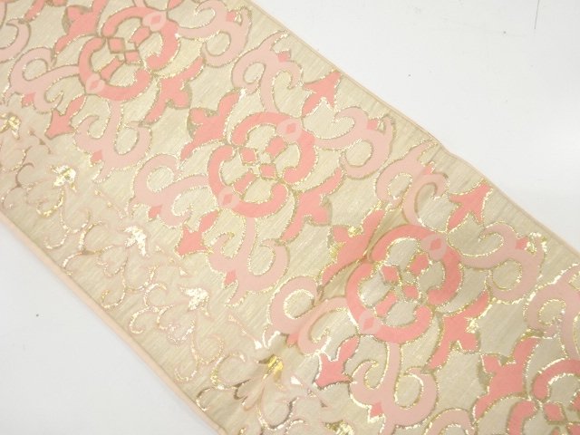 JAPANESE KIMONO / ANTIQUE FUKURO OBI / SILK / WOVEN ABSTRACT FLOWER